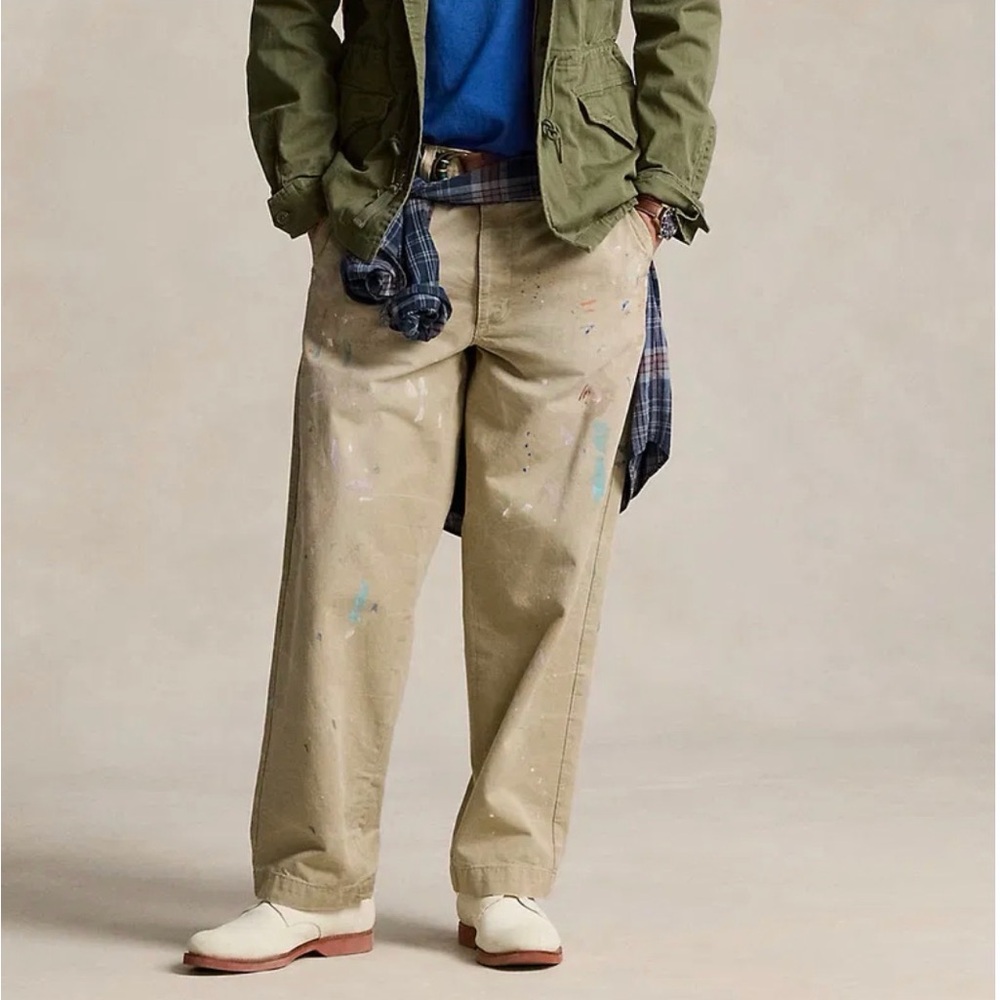 Polo by Ralph Lauren Beige Khaki Chinos with Paint Splatter - Picture 2 of 8